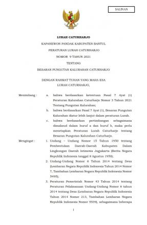PERATURAN LURAH CATURHARJO NOMOR 9 TAHUN 2021 TENTANG BESARAN PUNGUTAN KALURAHAN CATURHARJO