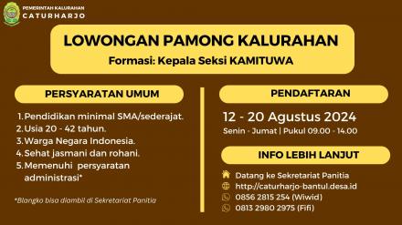 Pengisian Pamong Kalurahan Caturharjo Formasi Kasi Kamituwa